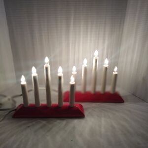 Lot of Two (2) Ikea Wooden Electric Red Swedish Candelabras RARE